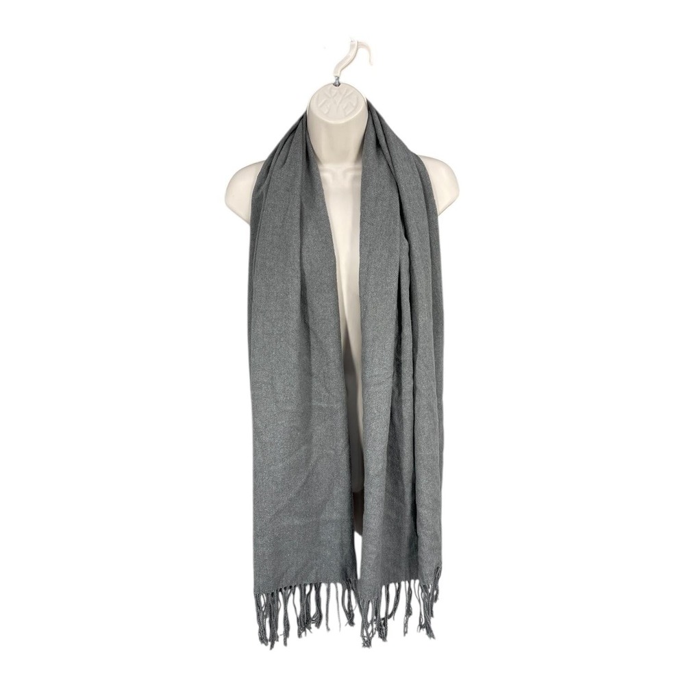 Aone Studics Scarf Women Virgin Wool Fringe Winter Cozy Wrap Solid One Size Gray